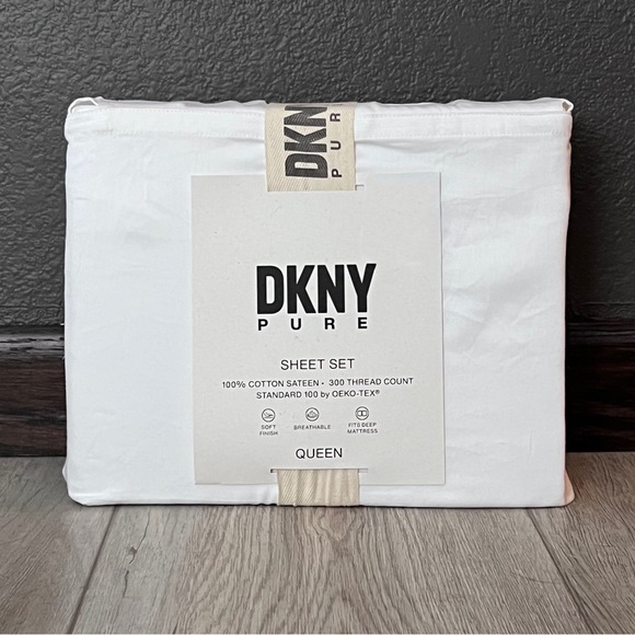 6 Pc DKNY Pure Queen Cotton White Sheets Sheet Set Fitted, Flat, 4 Pillowcases - Picture 2 of 8